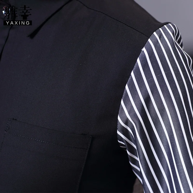 Seragam Kerja Hotel Koleksi Musim Gugur Musim Dingin Bar Kemeja Bergaris Hitam untuk Bartender Pelayan Klub MalamKTVPakaian Uniseks Lengan Panjang