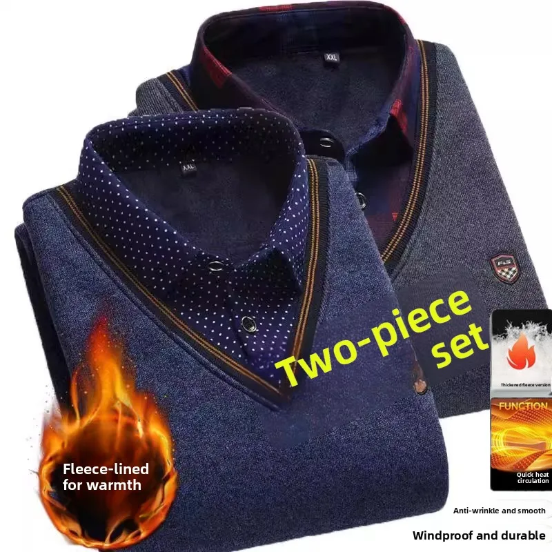 

Thiened Fce Long Sve свитер Dad Sle осень-зима теплый холодный повседневный свободный крой из полиэфирного волокна мужской трикотаж...