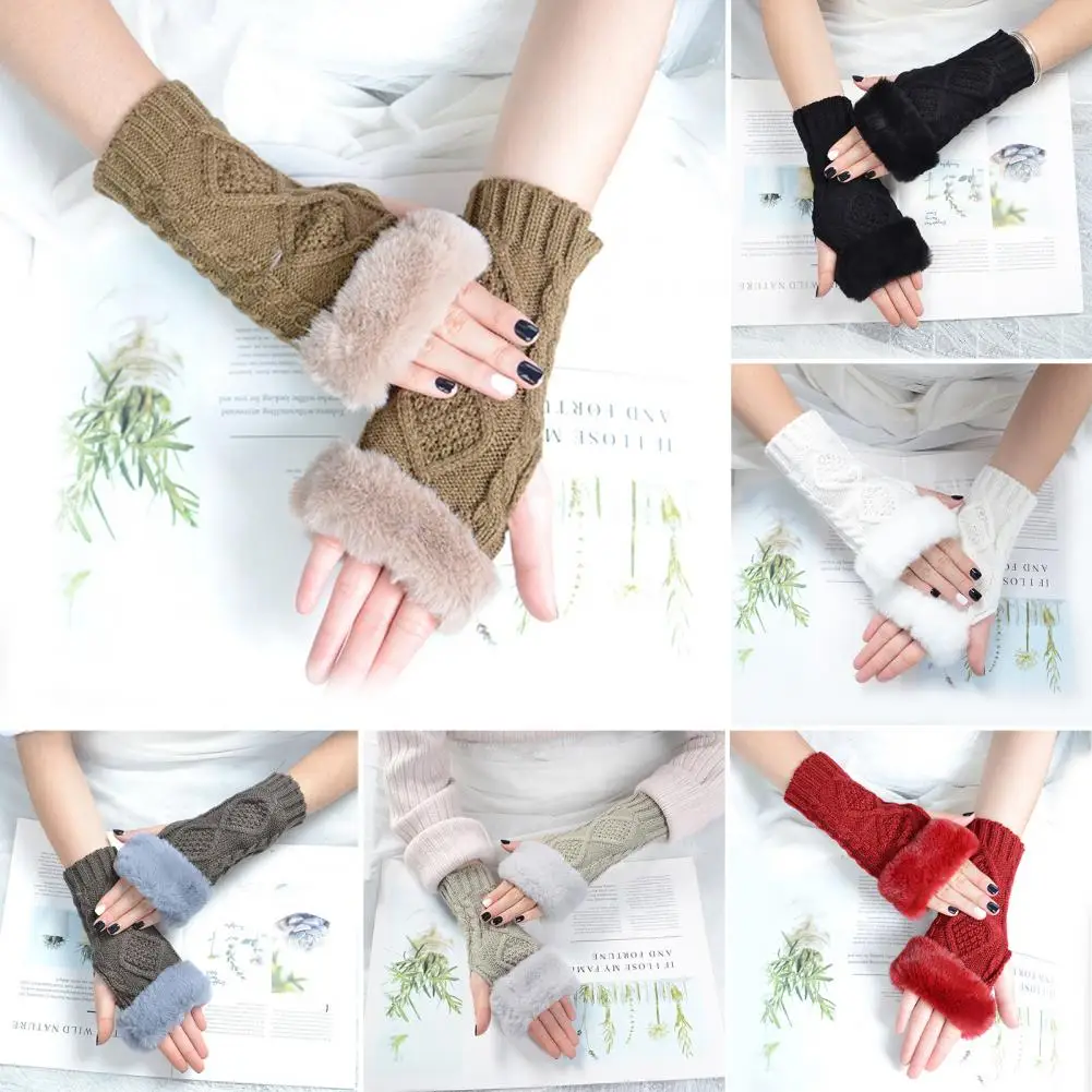 

Acrylic Gloves High Elasticity Fingerless Knitted Arm Warmers for Fall Winter Cycling Non-slip Windproof Wrist Covers to Keep