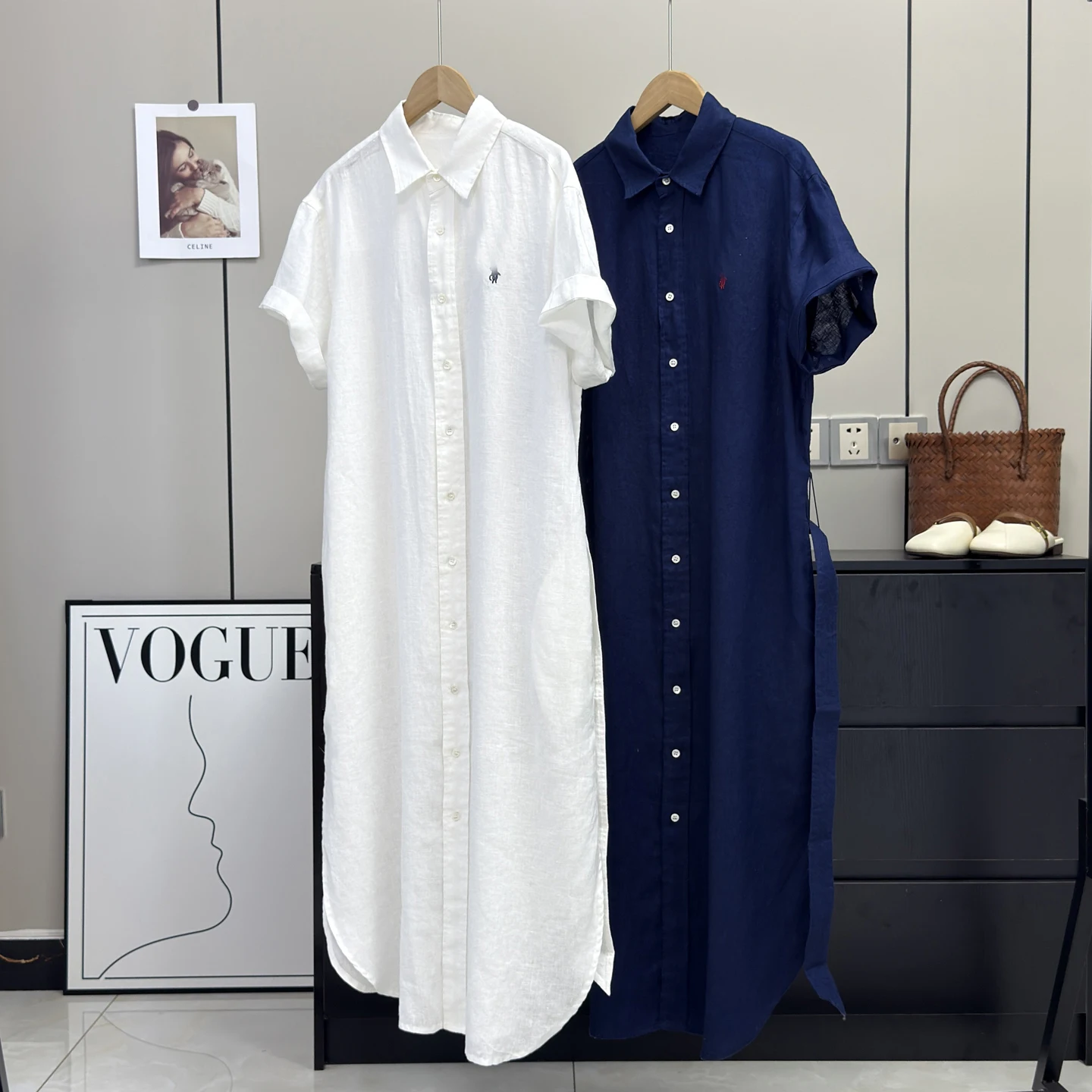 

Nordic Style Embroidered Loose Shirt Dress Long A-Line Summer Women's Fashionable Waist-Cinching Belted Casual Linen Dress