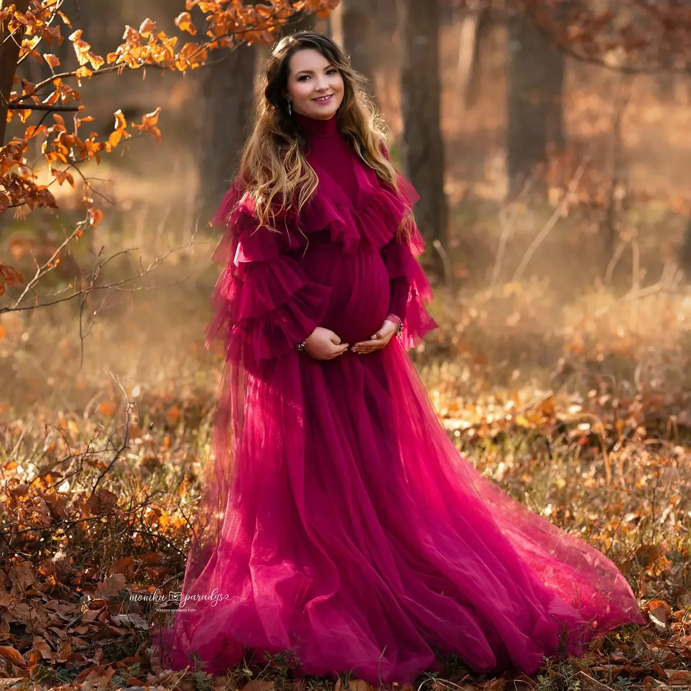 Modest High Neck Maternity Dress for Photoshoot Long Sleeve Muslim Pregnancy Babyshower Dress Party Gowns