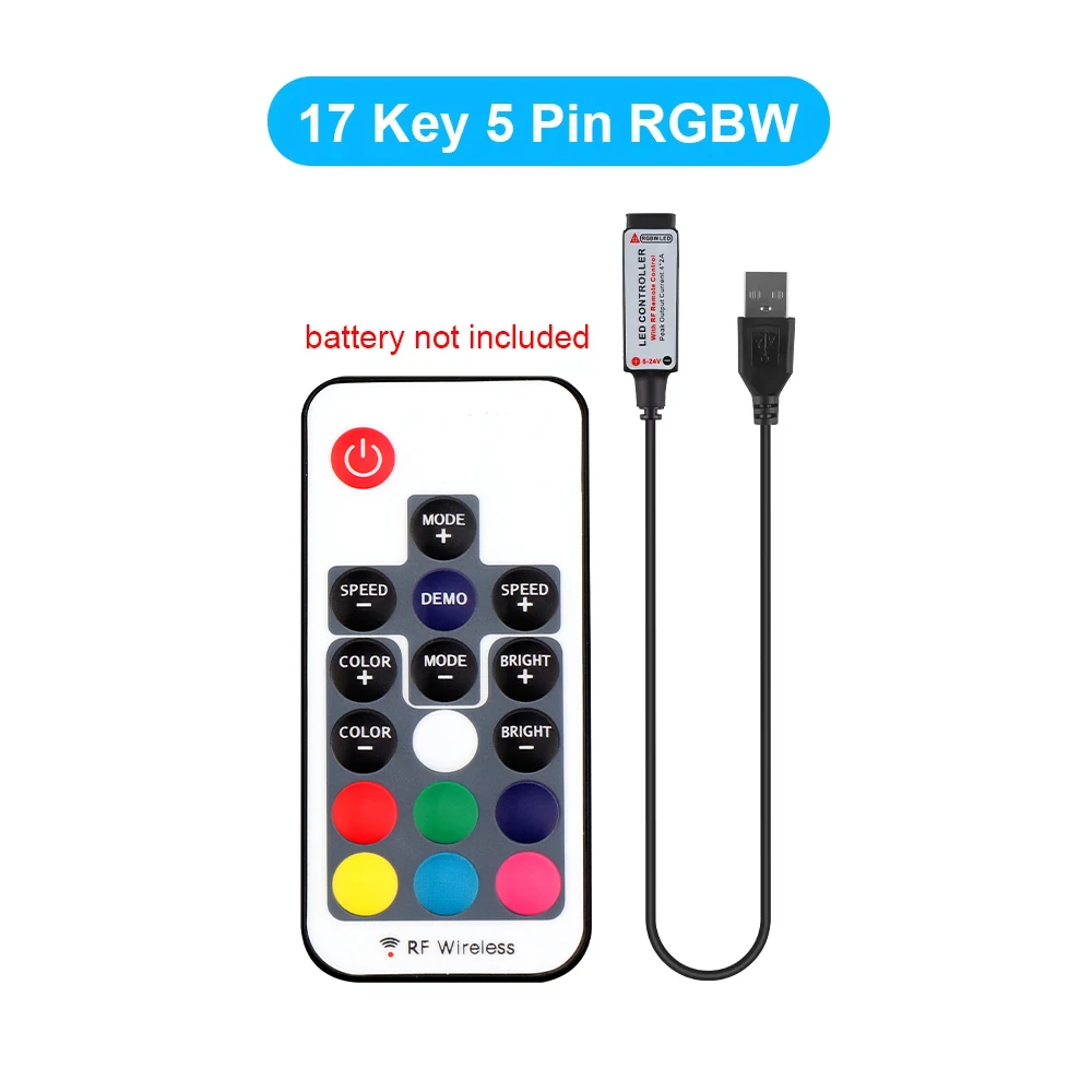 Usb Led Strip Verlichting Rgb Usb Ir Rf Afstandsbediening 5V 12V 24V Rgbw Led Strip Licht 3 17 20 24 Key Remote Draadloze