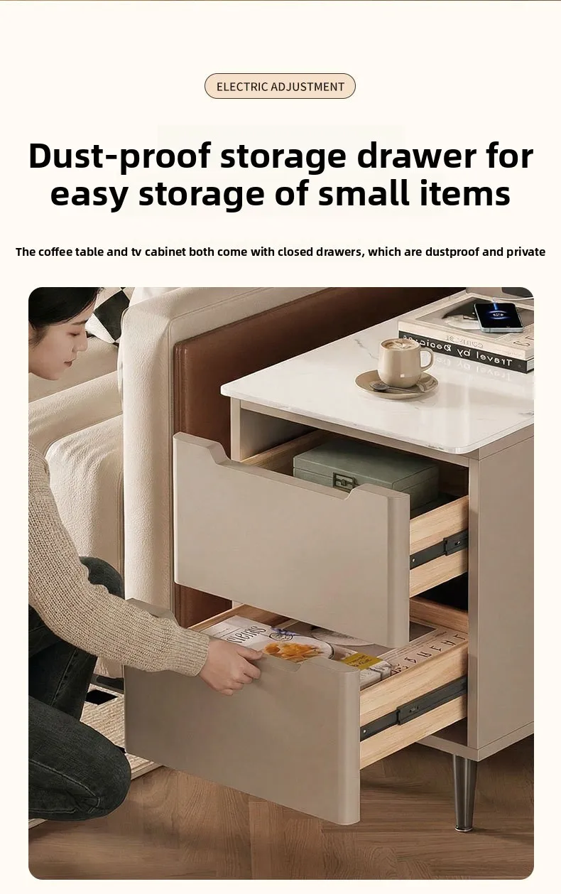 LMM side cabinet solid wood rock slab living room side table coffee table with socket small table rack