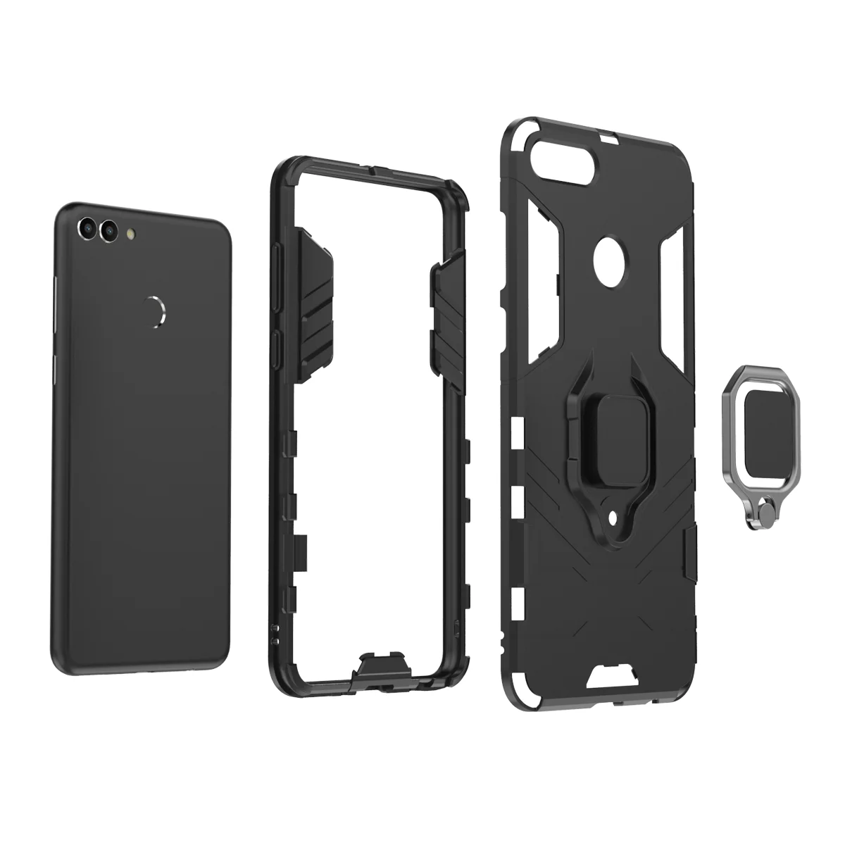 Armor Shockproof Case For Huawei Y9 Y9A Y9P Y8S Y7 Y7P Y7A Y6 Y6P Y5 Y5P Pro 2018 2019 2020 Bumper Metal Ring Stand Back Cover