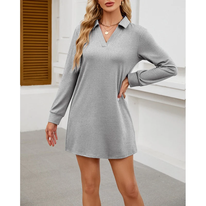 2025 robes pour femmes décontracté à manches longues confortable t-shirt robe mode couleur unie tenues d'automne