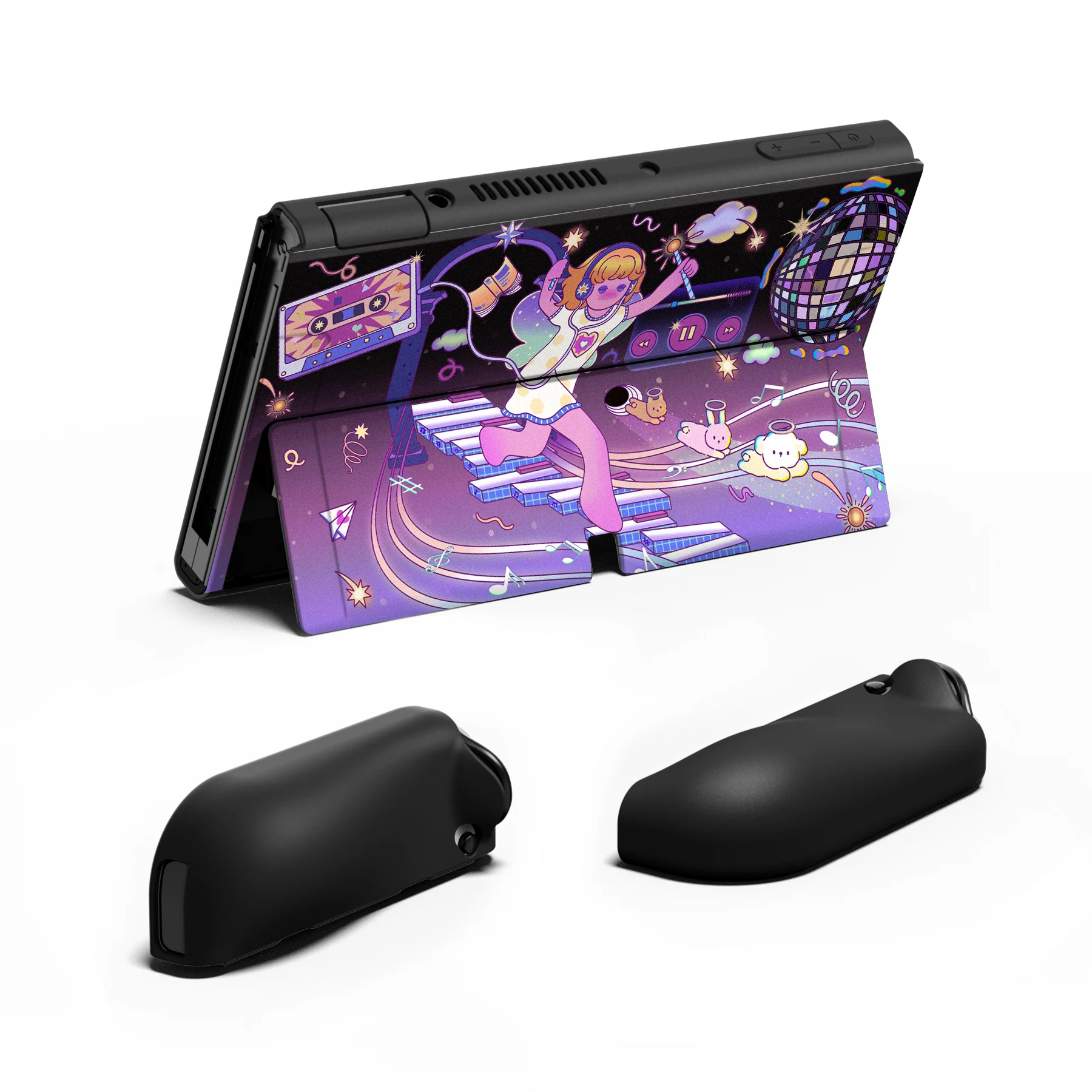 PlayVital ZealProtect casing pelindung lunak untuk Nintendo Switch OLED pelindung dengan Thumb grip-Dancing Notes