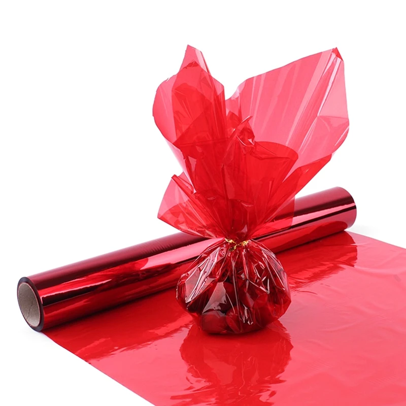 2 Rolls Christmas Cellophane Roll Cellophane Wrapping Paper Red & Green For Gift Basket Treats Package Storage