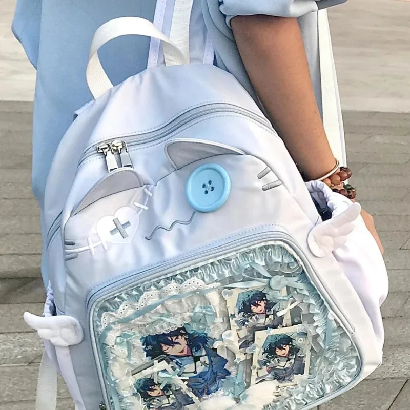 Y2K Cat Baby Valley Wing ItaBag Anime Fashion Ins Japan Morning Eight School Style mochila transparente de gran capacidad