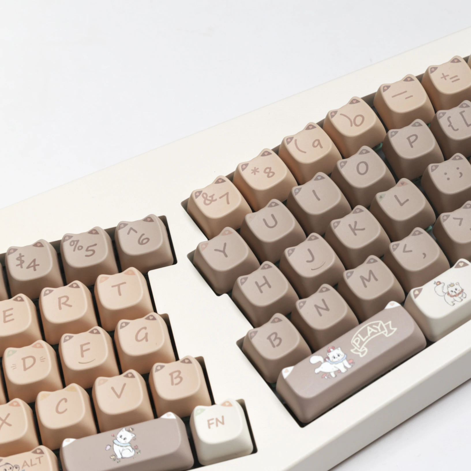Cat Keycaps Brown Cat PBT Keycaps Cute style keycap MAO For Mx Switch Mechanical Keyboard 6.25U Gift Cute Cat Ear Theme