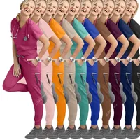Multicolour Jogger Suits Doctor Nursing Uniforms Short Sleeve V-neck Tops Pocket Pants Nurse Scrubs Set Medical Clinical Clothes