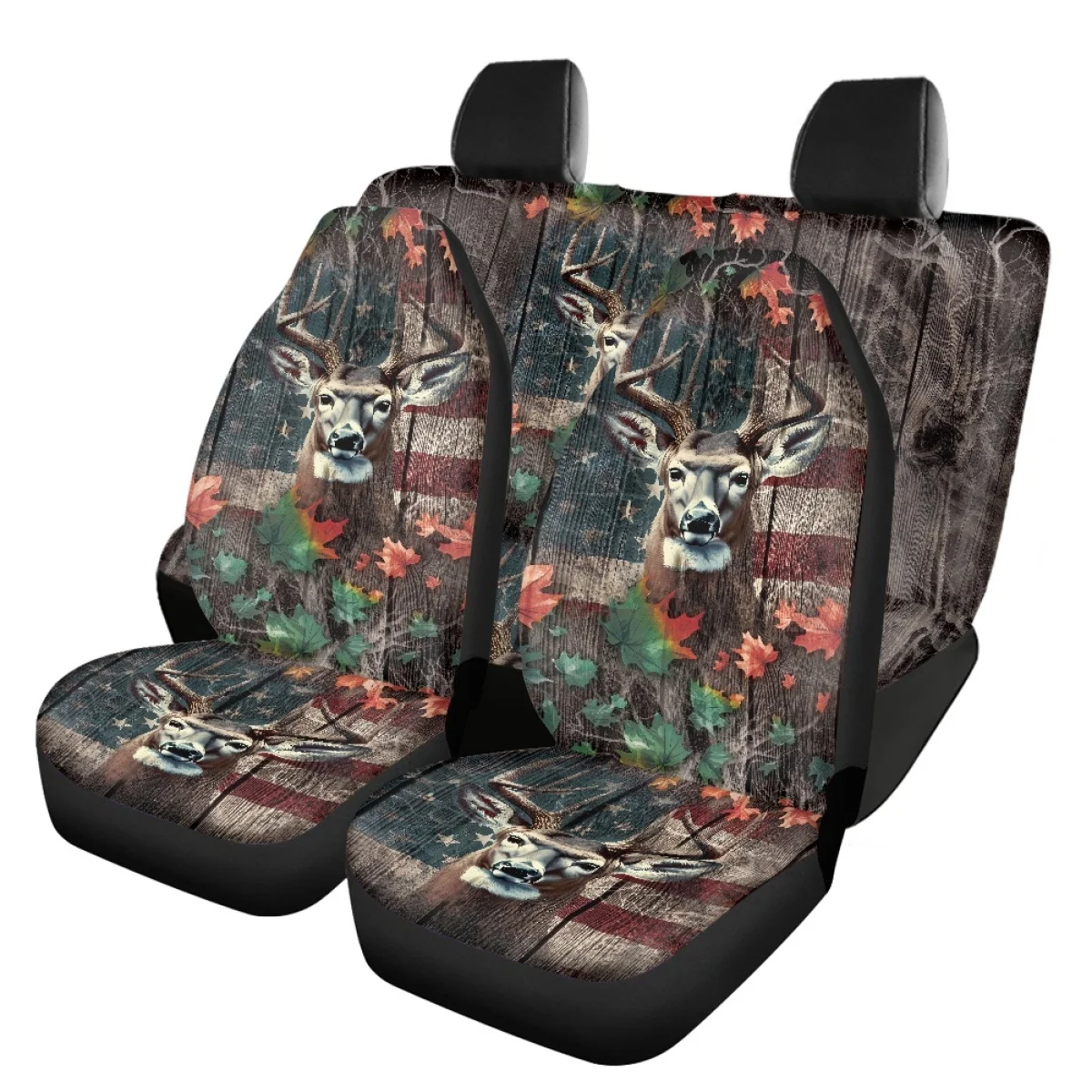 Front Car Seat Covers With Fixing Hooks Elk and American Flag Universal Fits Most Auto Seat Covers Protection Polyester Cloth