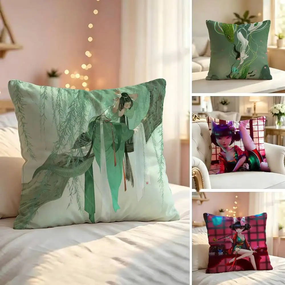 White Snake Origin Pillow Case Sofa Living Room for Bedroom Headboard Backrest Cushion Square Nap Time