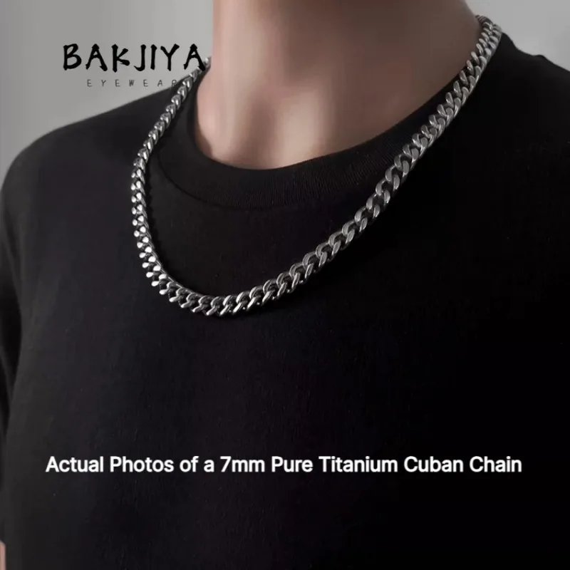 7mm Pure Titanium Cuban Link Chain Necklace for Men - Grinding Flat Polished Design, Hypoallergenic Jewelry | Gift for Boyfriend