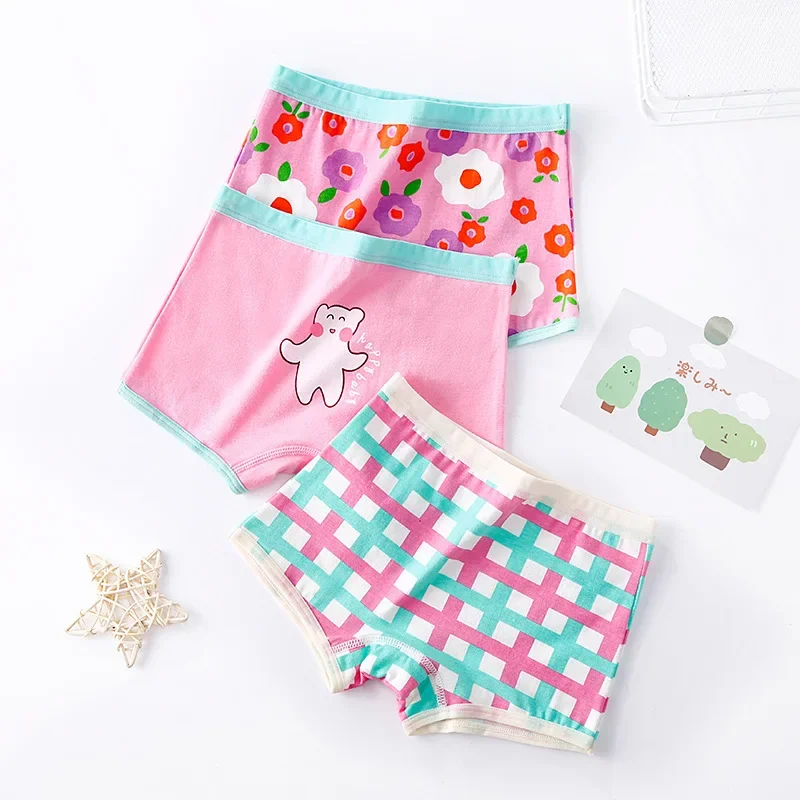 TECHOME 3Pcs/Lot Kids Panties Chirdren\'s Underwear Lovely Girl Briefs Floral Adorable Pants Baby Dots Cotton Underpants Colorful