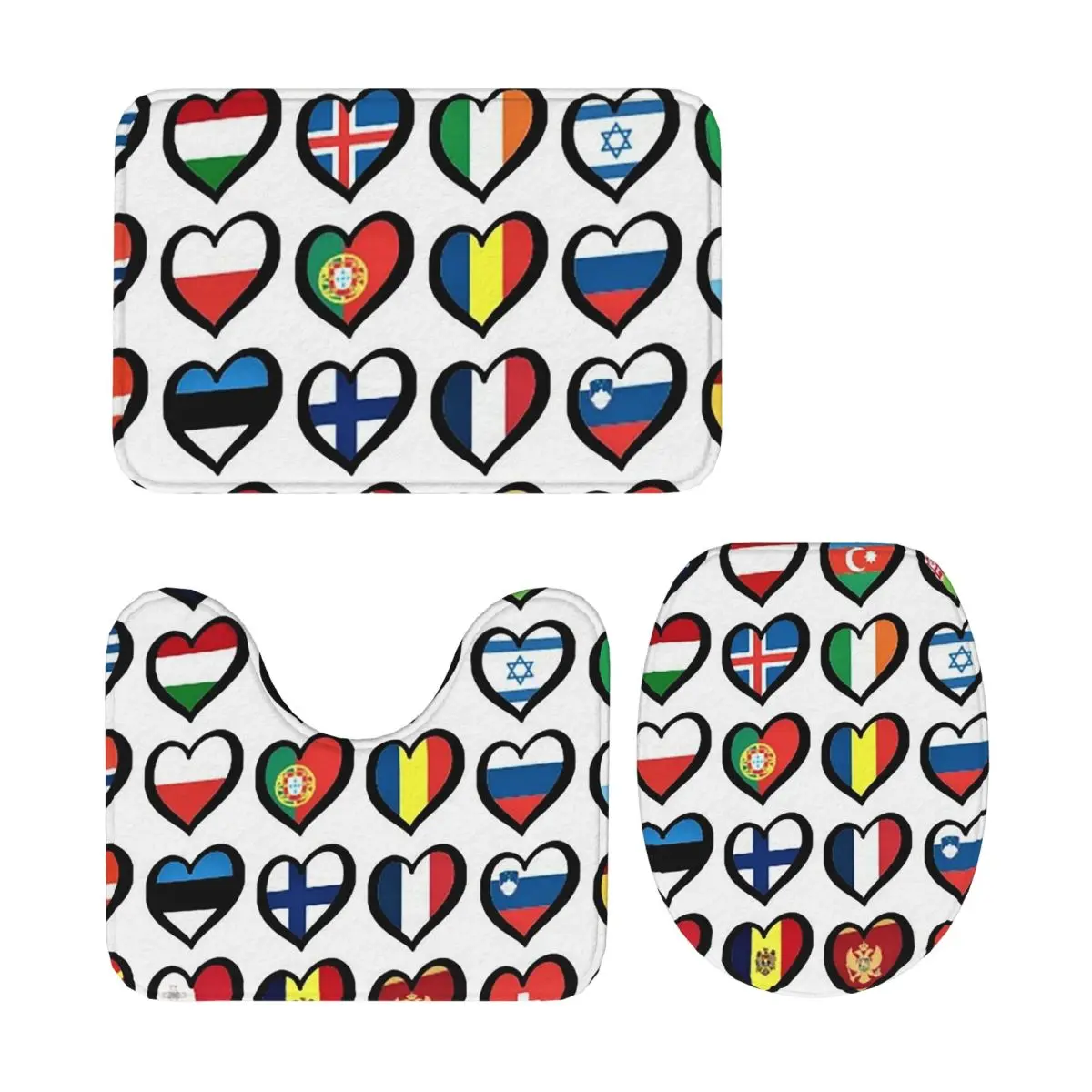 

Конкурс песен Евровидение Флаги Сердца ESC EBU Eurofans 3-х шт. Коврик для ванной Набор для ванной комнаты Крышка унитаза Домашний нескользящий ковер Напольный коврик