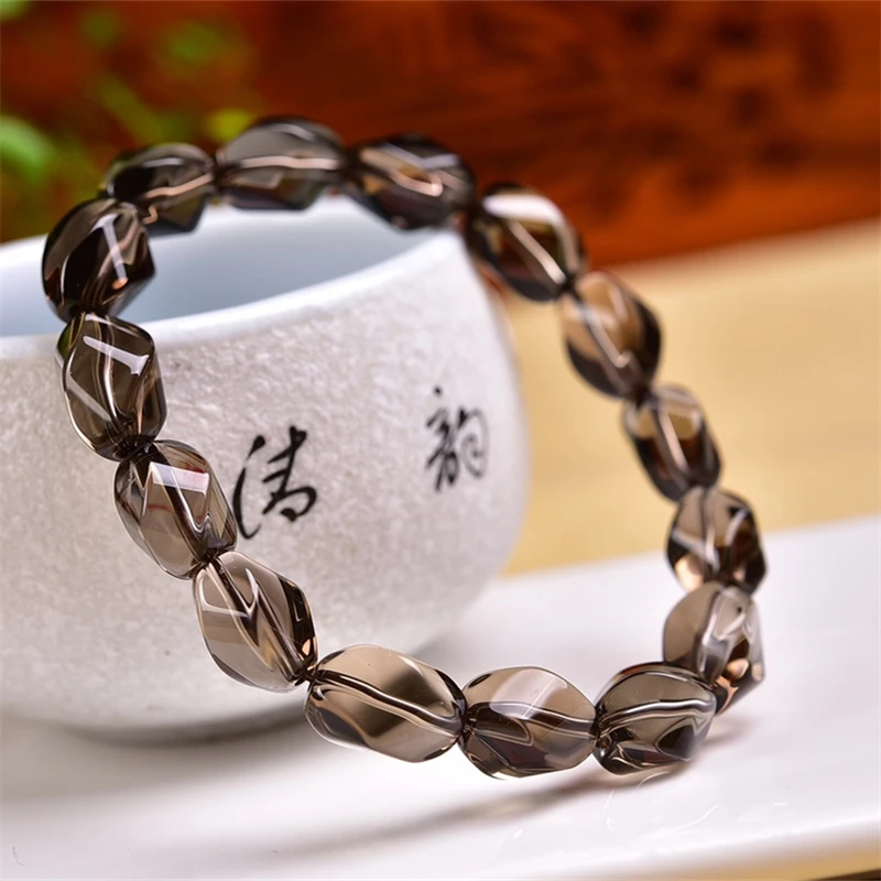 Natural Smoky Quartz S-shaped Bead Bracelet Charms Handmade Fortune Energy Bangle Mineral Woman Amulet Jewelry Gift 1PCS 8X14MM view 4