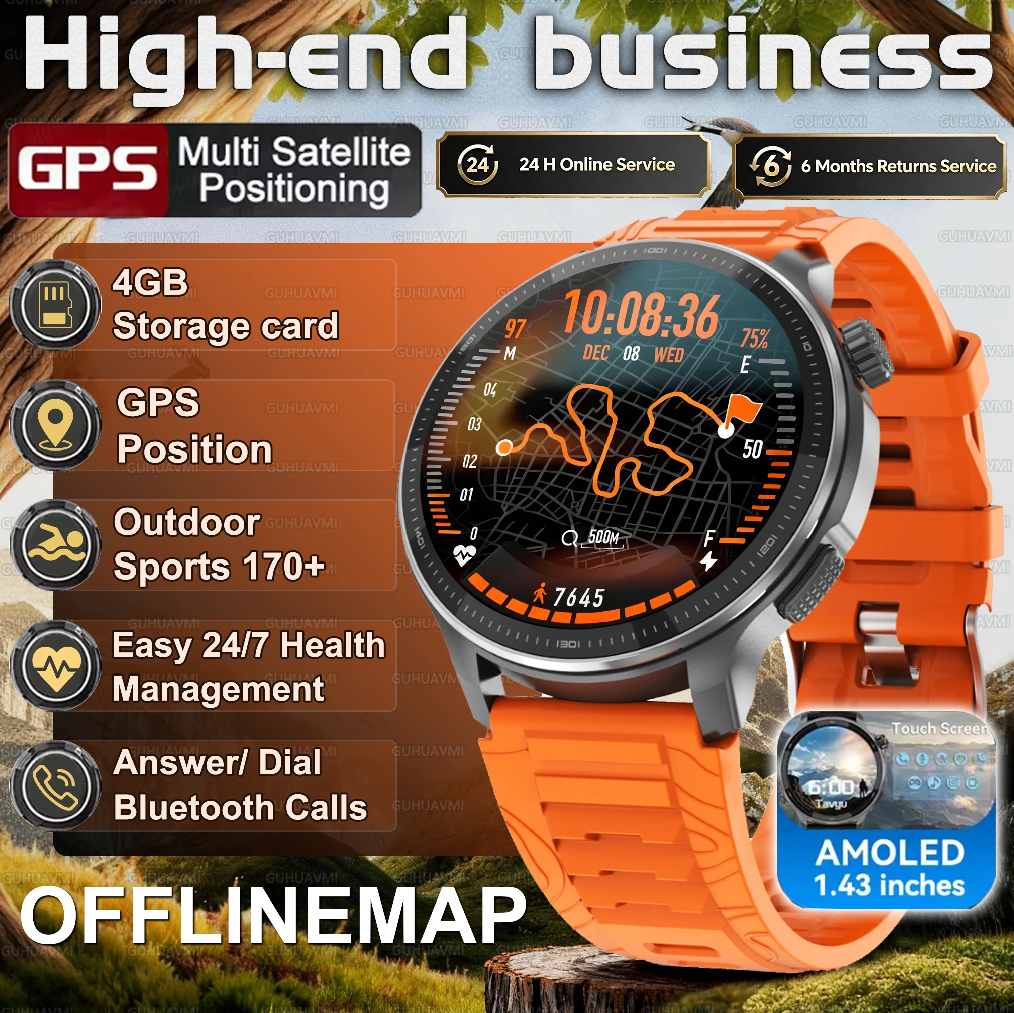 Reloj Inteligente 2026 de Alta Gama con Navegación GPS, 4GB de Memoria, Descarga de APP, Pantalla HD de 1.43 Pulgadas, Llamadas, Deportivo, para Hombre y Mujer