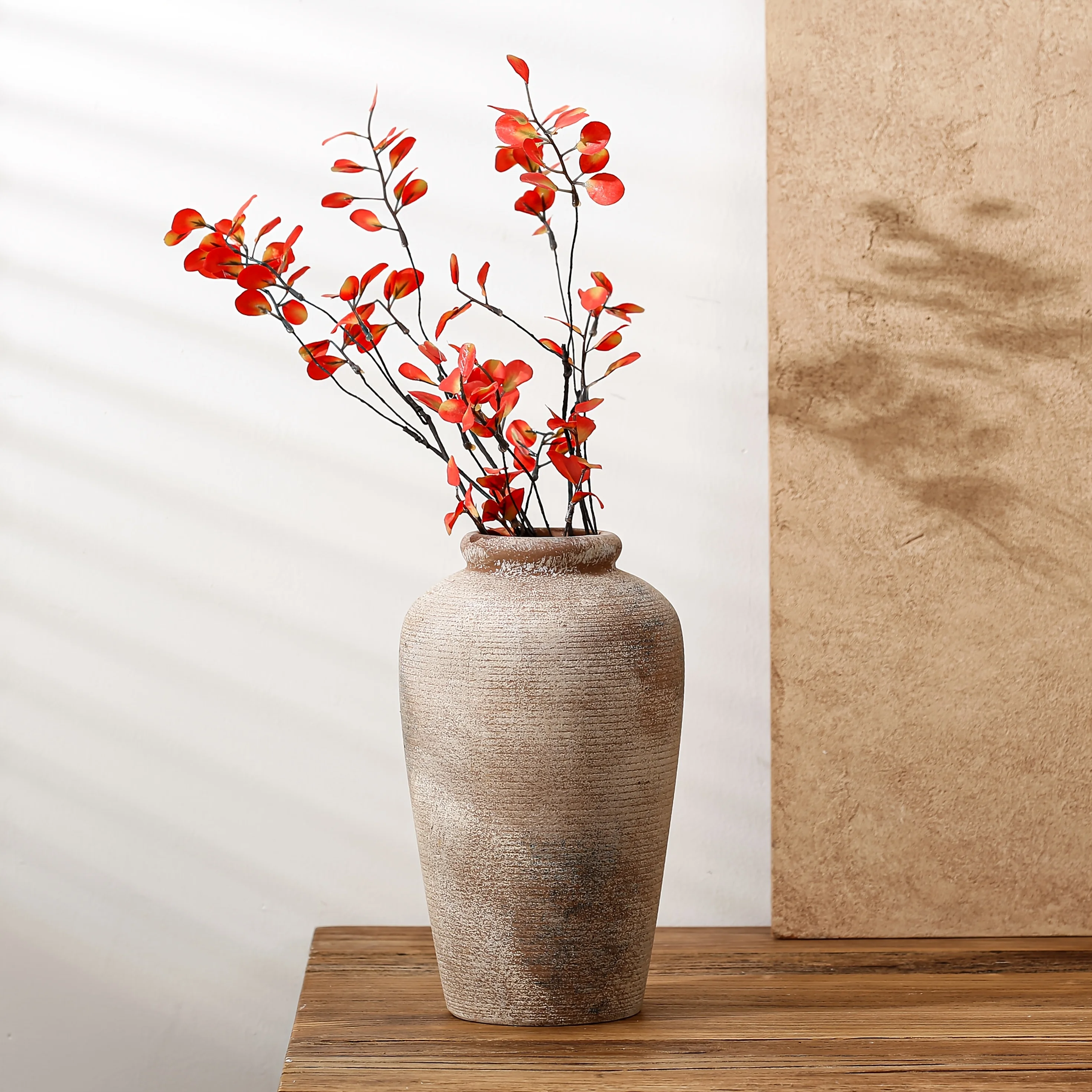 Large Ceramic Rustic Vase | 11-inch Tall Decorative Farmhouse Vase for Home Decor, Living Room, Shelf Decor, Enterway, Office