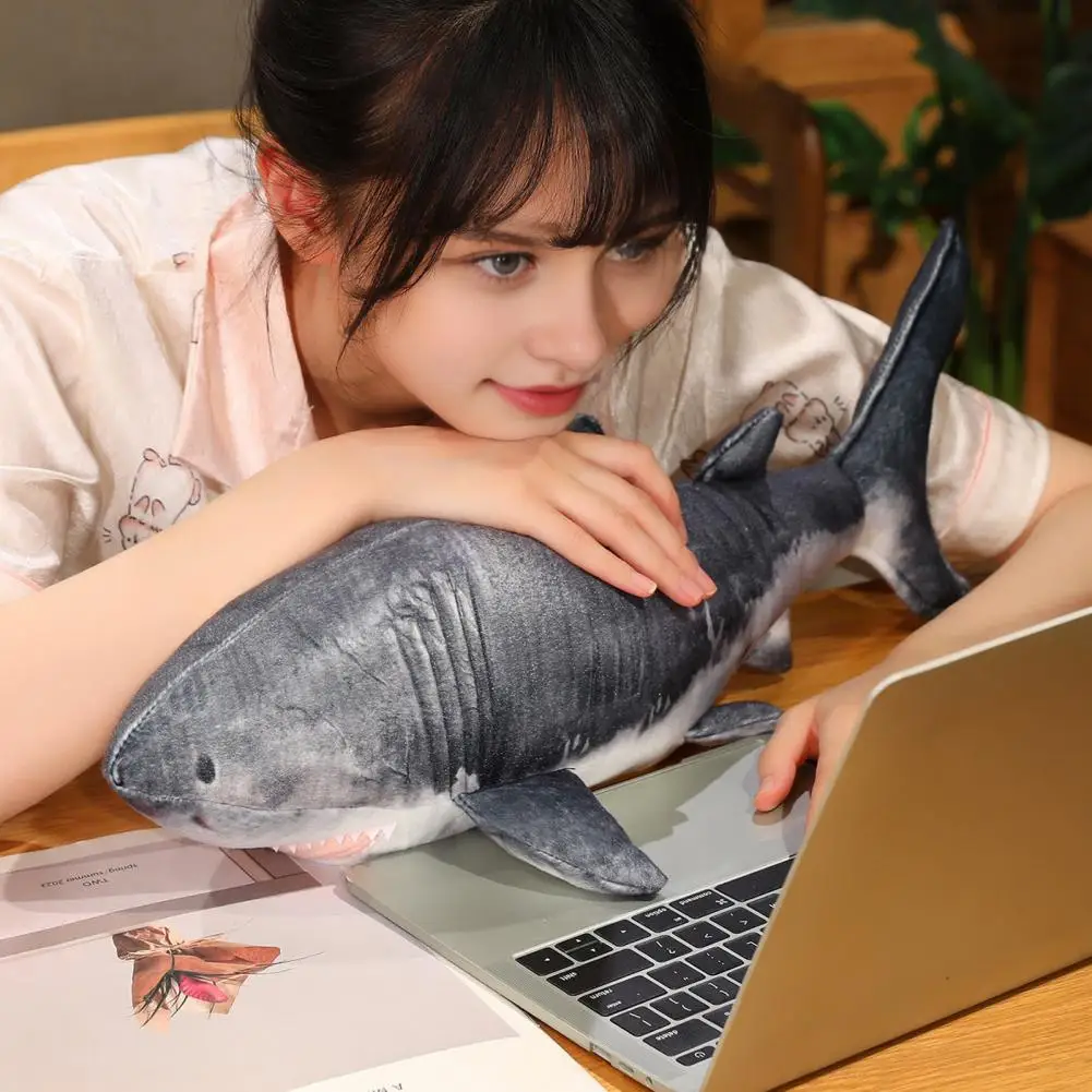Plush Shark Doll 22" Realistic Grey Shark Pillow Soft Stuffed Animal Shark Cuddle Toy Unique Gift for Children