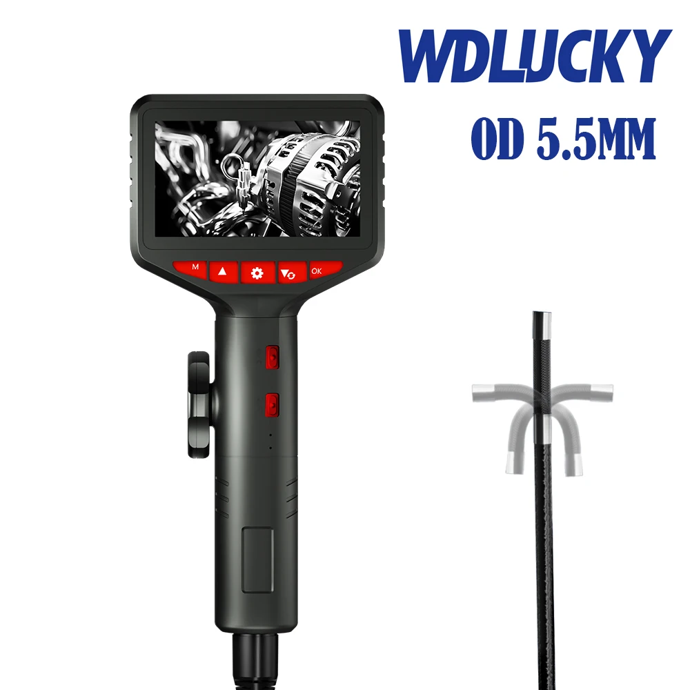 WDLUCKY 5.5MM Industrial Endoscope Camera with 4.3-inch IPS Screen 360 Degree Rotation Inspection Camera Borescope for Cars Pipe