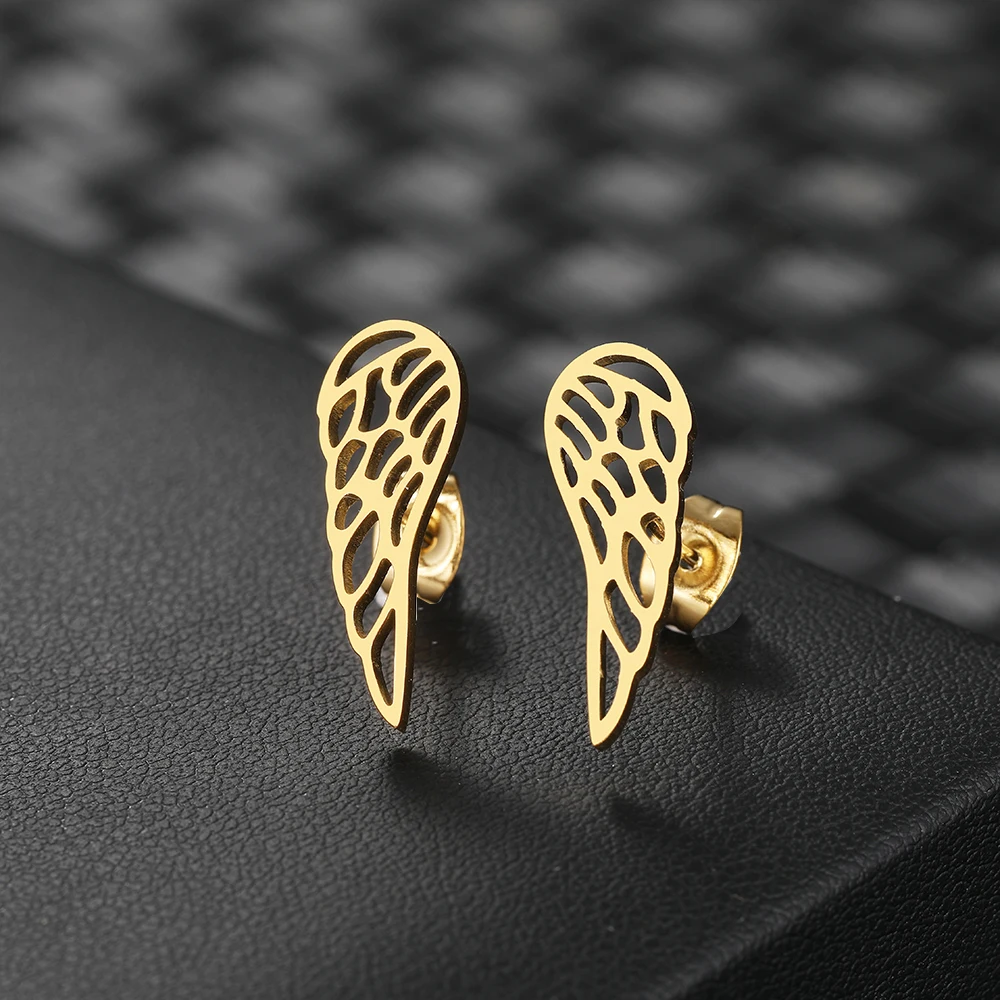 Stainless Steel Earrings 2022 Trend Charms Angel Wing Korean Fashion Unusual Stud Earrings For Women Jewelry Party Girls Gifts