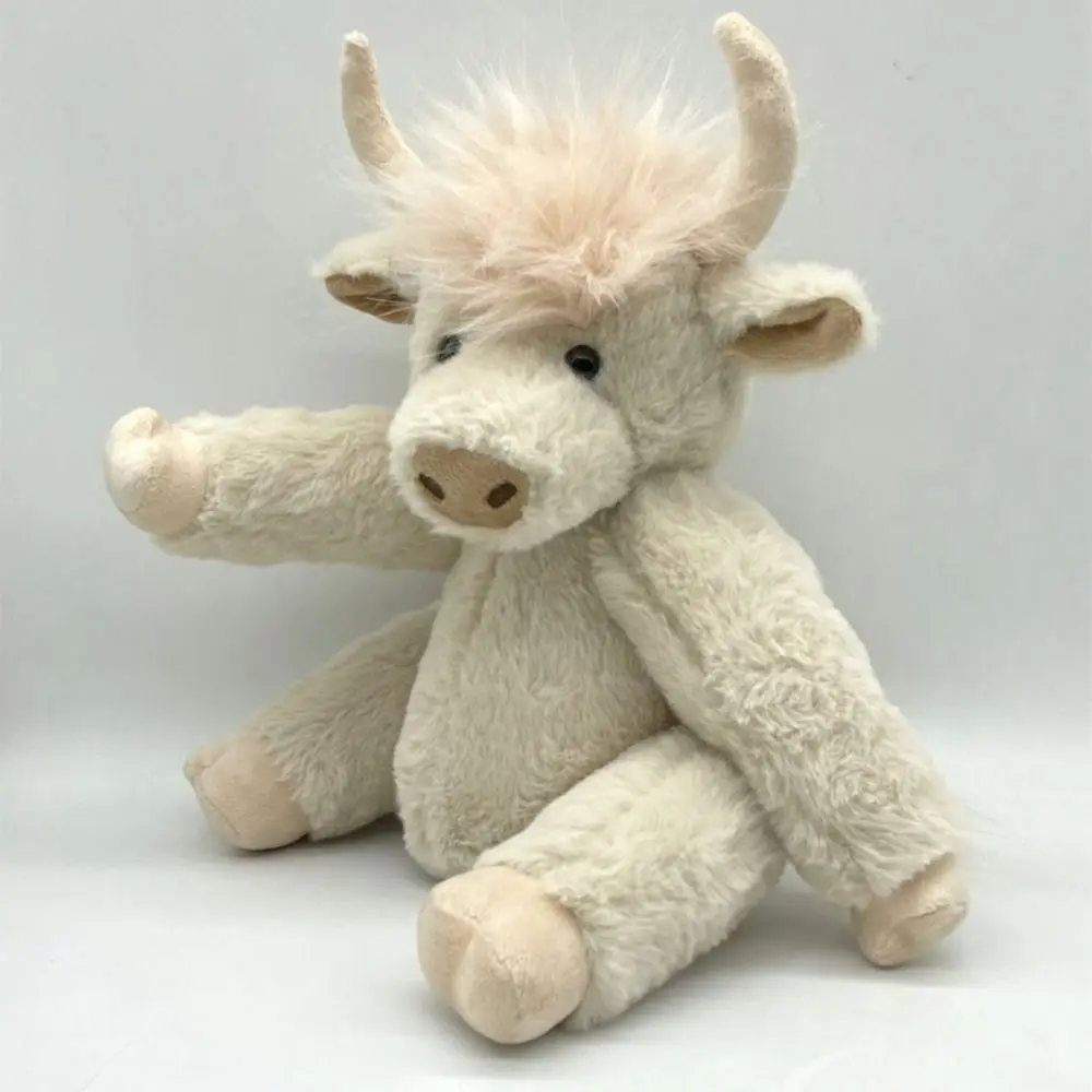 

Simulation Highland Cow Joints Movable Flower Hairband Movable PP Cotton Doll Soft Realistic Design Long Hair Yak