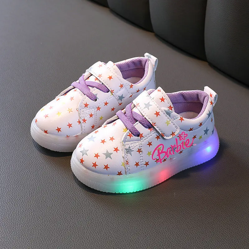 Children\'s LED luminous sneakers Barbie Flash Shoes casual sports Soft soled walking shoes for boys and girls Size 21-30