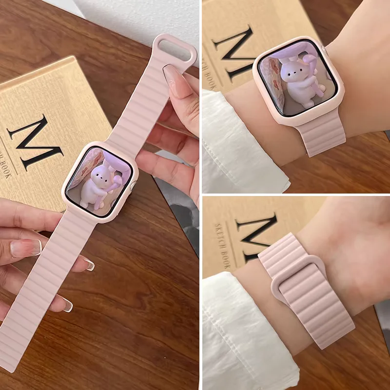 Candy Soft Silicone Case+Strap For Apple Watch Band 46mm 44mm 45mm 49mm 42mm 40/38mm 41MM Bracelet For iWatch 10 9 7 8 6 5 4 SE