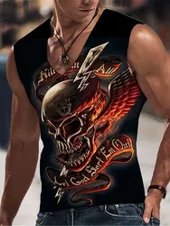 Summer Everyday Street Men's Fashion Tank Top Outdoor Casual Men's Sleeveless T-shirt 3D Skull Print Men's V-neck Tank Top