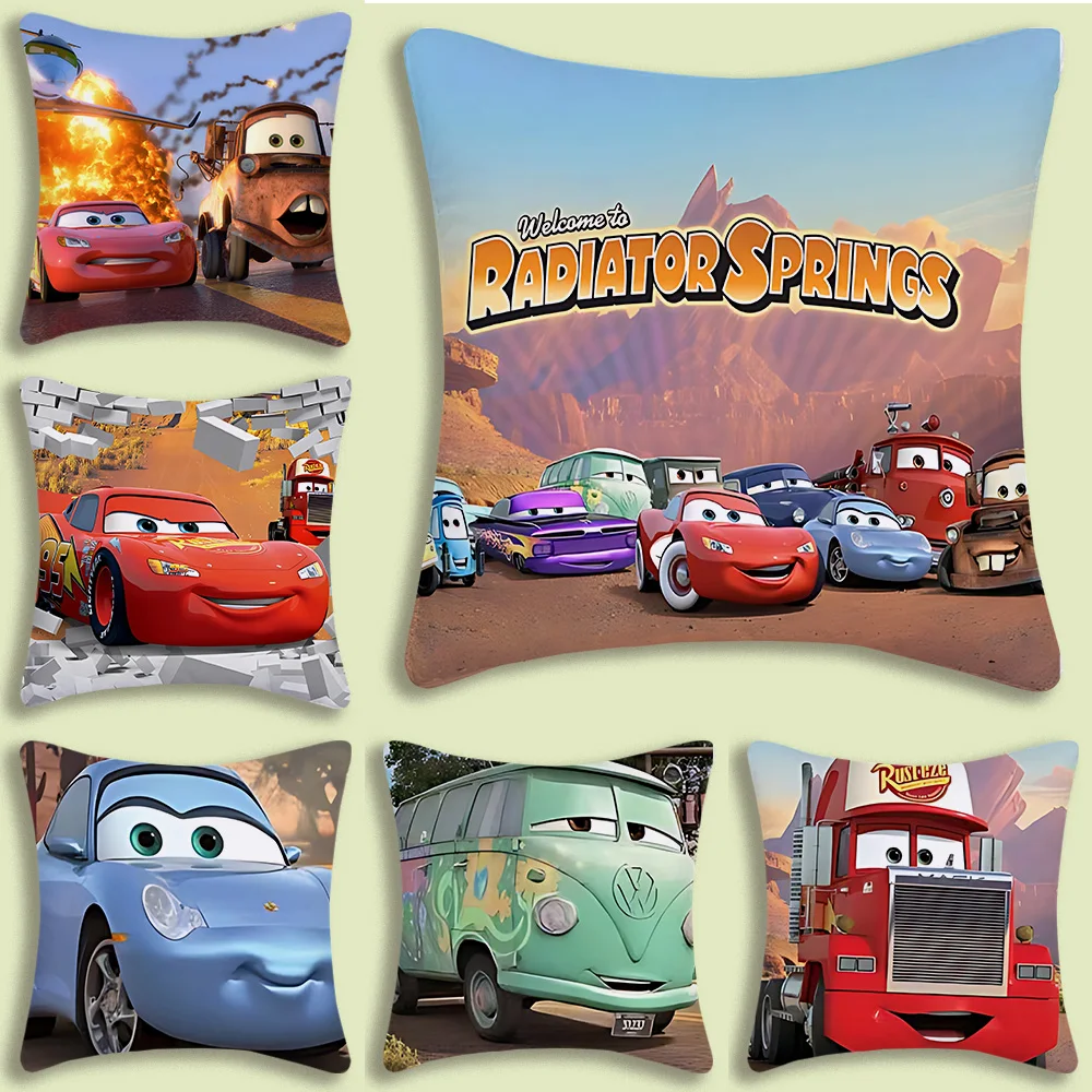 The Lightning Cars McQueen Pillow Covers Cartoon Sofa Decorative Home Double-sided Printing Short Plush Cute Cushion Cover