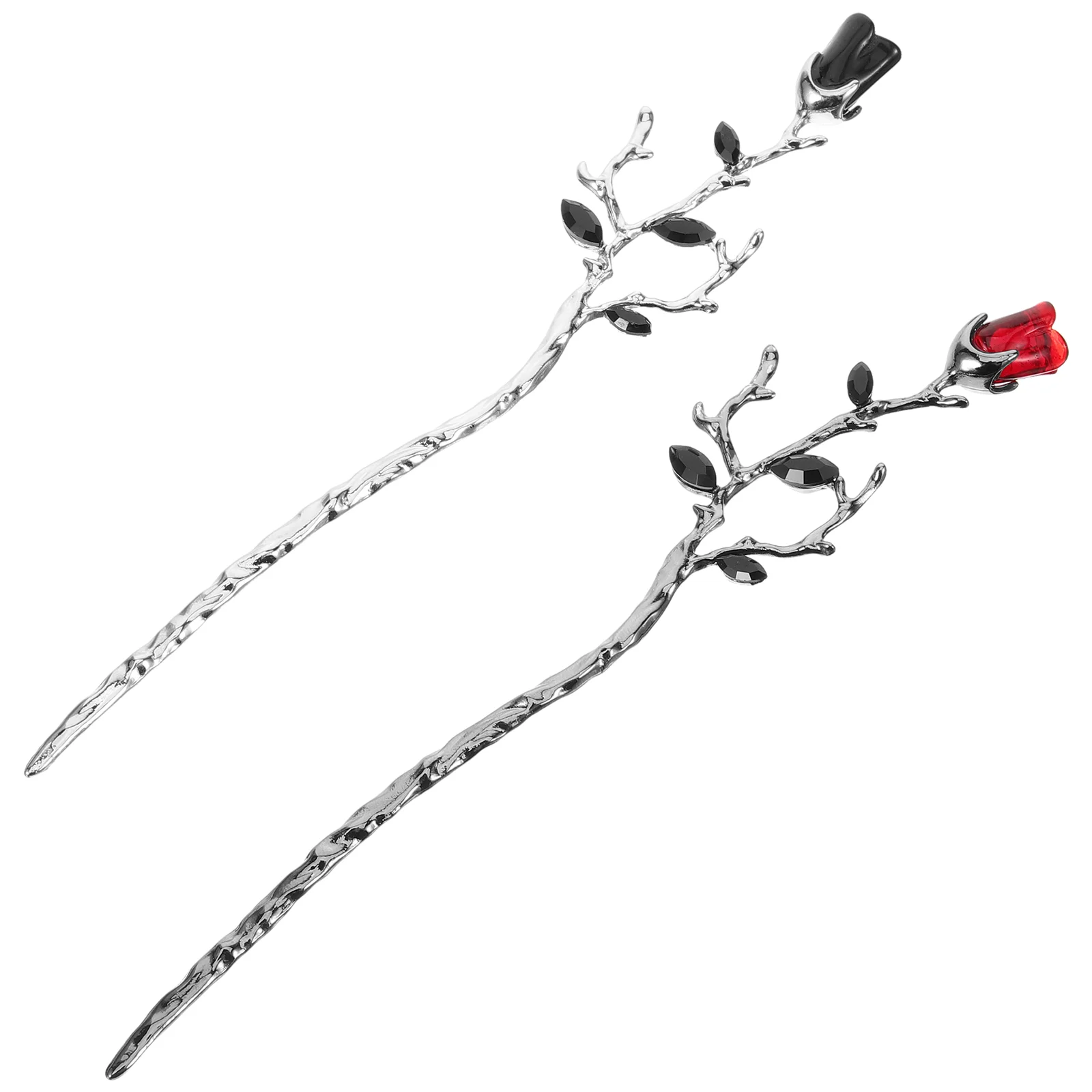 2 Pcs Number Hair Stick Rose Branch Hairpin Bride Bun Flower Bridal Accessories Alloy Holder