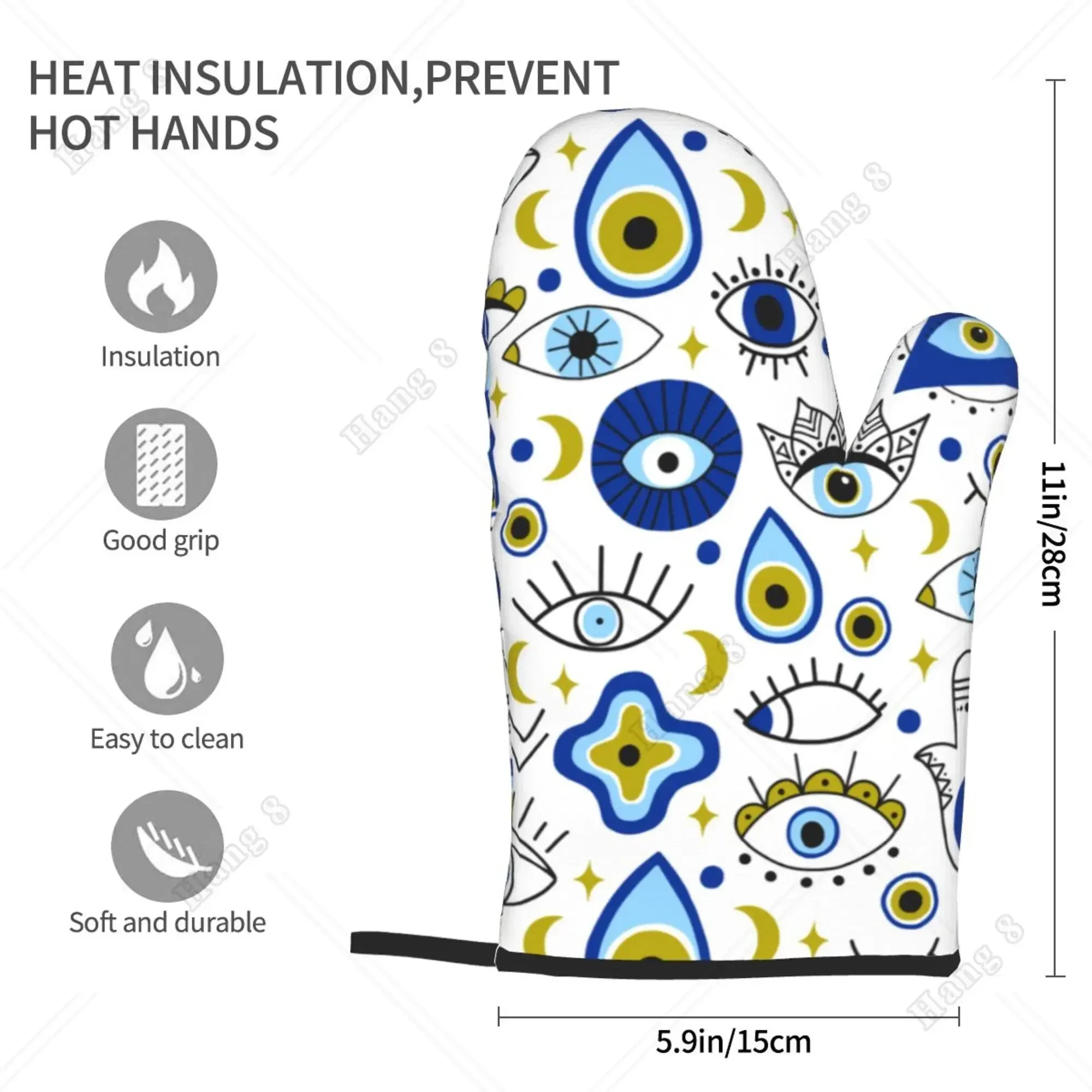 Navy Blue Evil Eye Lucky Egyptian Style Heat Resistant Gloves Microwave Gloves Bbq Gloves for Men Women Oven Items 2PC Gift