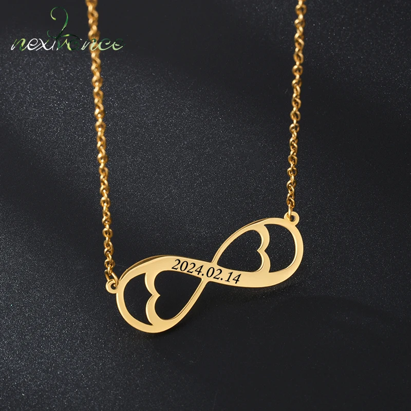 Nextvance Custom Date Necklace Infinity Symbol Stainless Steel Engraved Date For Women Men Anniversary Jewelry Gifts