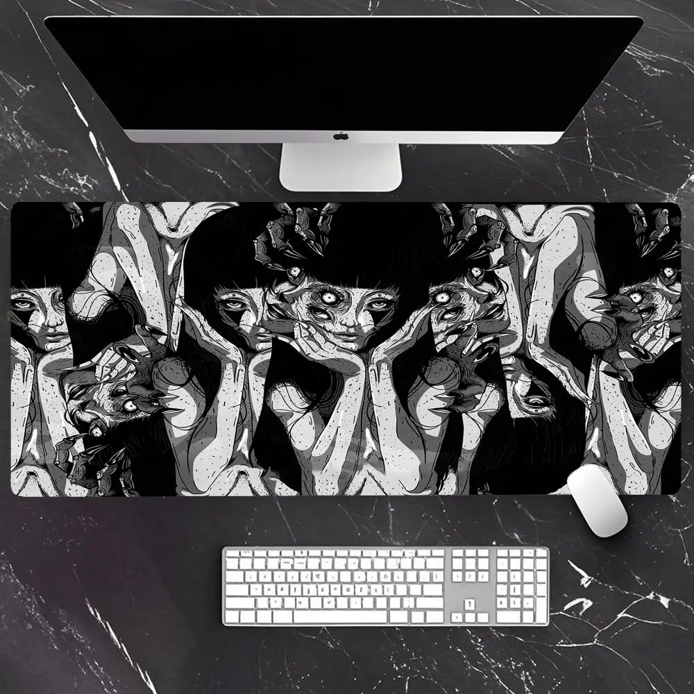 

Black and White Anti-slip Mouse Pad Cute Branco Desk Pad Extended Gaming Keyboard Mats Large Gamer Collage Horror Anime Mousepad