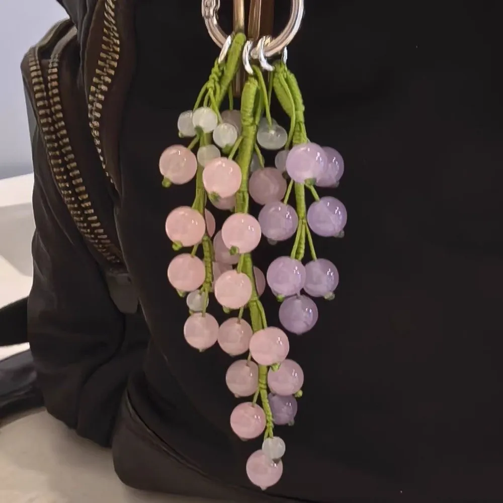 Creative Hand Woven Grape Beaded Keychain Grape Charm Exquisite Simulated Fruit Keychain Beaded Bag Pendant Bag Hanging Ornament
