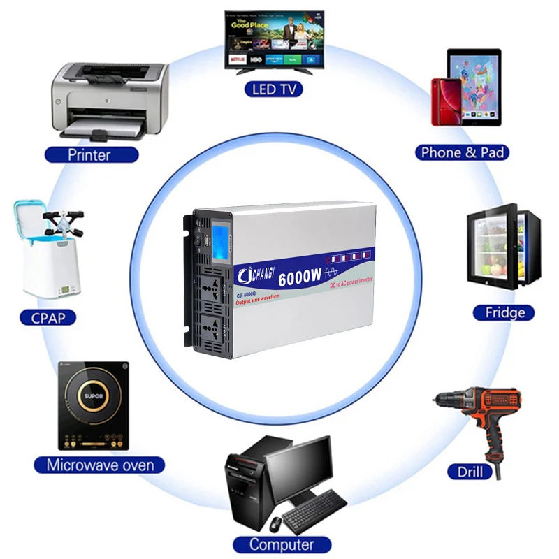 Imagem -05 - Inversor de Onda Senoidal Pura 12v 220v 110v 6000w Power Inversores de Carro Solar com Usb Multi Função Display Converter