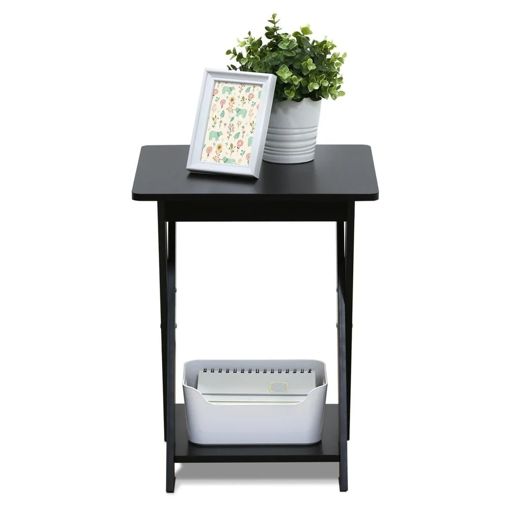 Table d'appoint croisée en bois d'ingénierie moderne avec étagère supplémentaire, assemblage facile, conception à bord arrondi, utilisation intérieure