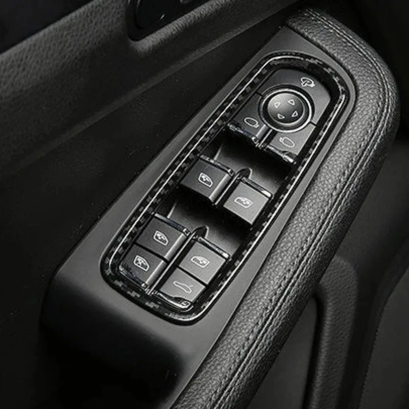 For Porsche Macan 95B 2014-2023 ABS Carbon Fiber/Red Car Water Cup Frame Window Lifter Cover Trim Interior Car Accessories
