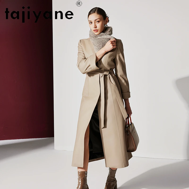 Tajiyane Top Quality Real Sheepskin Leather Jacket Women Winter Luxury Mink Fur Collar Long White Goose Down Coats Parkas Belt