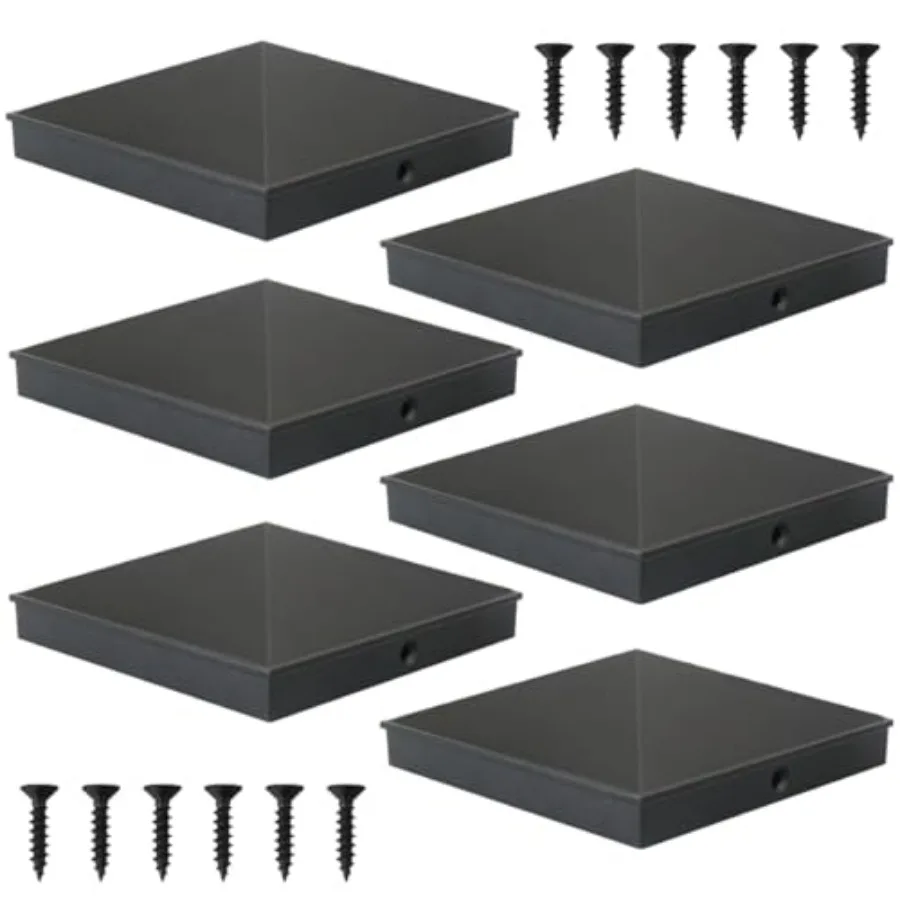

6x6 Post Caps Aluminum Pyramid Caps Fits 5.5" x 5.5" Wood Posts, Black Matte Post Covers for Fence, Deck, and Mailbox 6 Pack