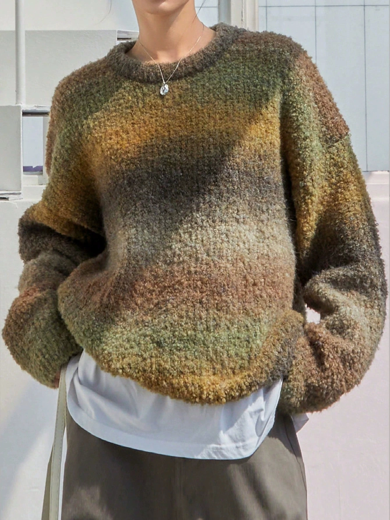 

Осень/зима 2025 г., новая свободная верхняя одежда с круглым вырезом, вязаный свитер в стиле ретро для женщин