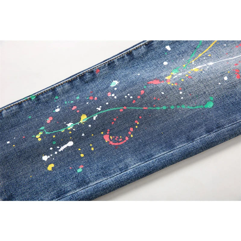 

Мужские джинсы Y2K Street Designer Fashion: ретро-стиль, синие, стрейч, облегающие, с эффектом брызг краски, рваные, в стиле хип-хоп, винтажные джинсовые брюки