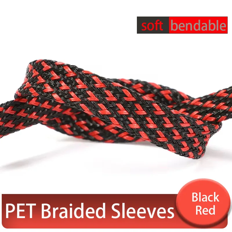 1~5M PET Expandable Braided Sleeving Black-Red 2~50mm Insulation Snake Skin Wire Wrap Cover Nylon Sheath Protection Cable sleeve