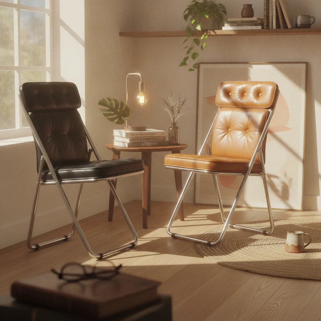 Padded Folding Chair Compact Foldable Chair with Tufted Backrest Furniture Comfortable Long-Lasting for Small Apartments
