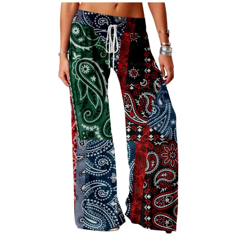 

Ladies Hawaiian Wide Leg Pants Cashew Flower Medieval Retro Stitching Loose Wide Leg Yoga Pants