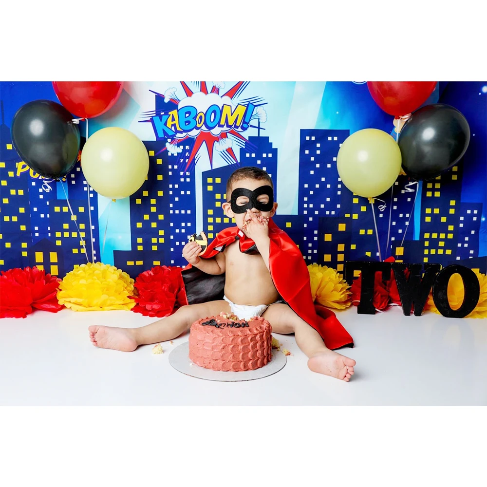 Mocsicka Superhero Cityscape Photography Backdrops Super Hero Birthday Party Kid Photo Background Boy Customized Photo Studio