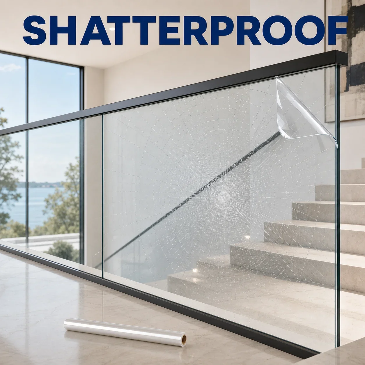Anti Shatter Clear Glass Protective Film Safety Window Sticker Shatterproof Film For Stair Handrail & Household Glass.