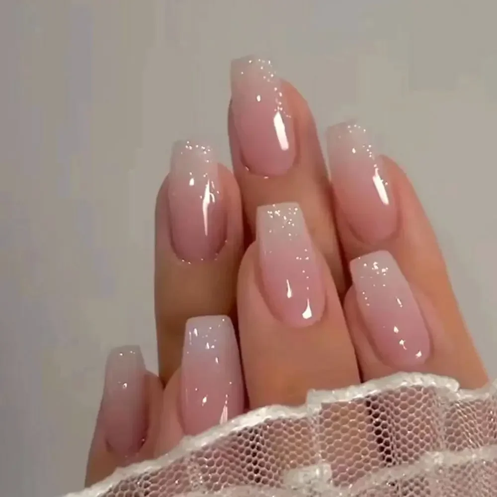 24 pçs gradiente unhas falsas bailarina francesa prego à prova dwaterproof água falso médio caixão unhas falsas imprensa em unhas dicas