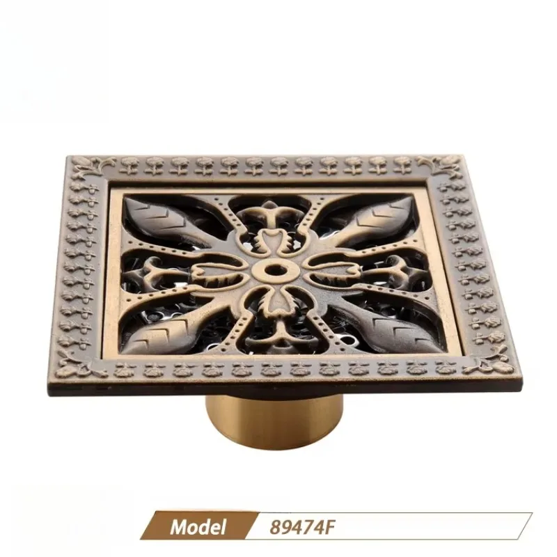 

0lBathroom Shower Antique Brass Square Tile Insert Drain Anti-odor Invisible Floor Drain