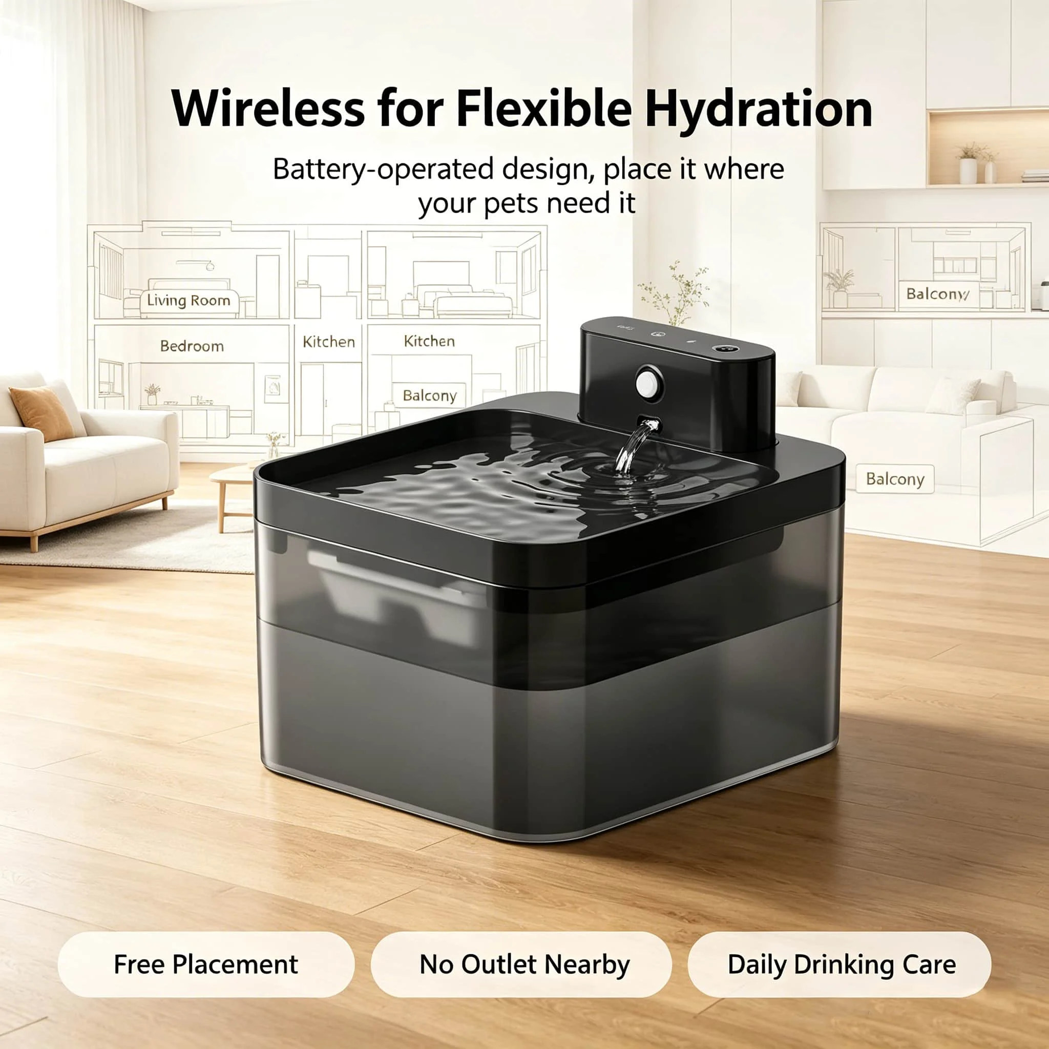 Detachable Pet Water Fountain Battery Operated Auto Waterer Replacement Cat Fountain Filter Low‑Noise Pump Pet Accessories